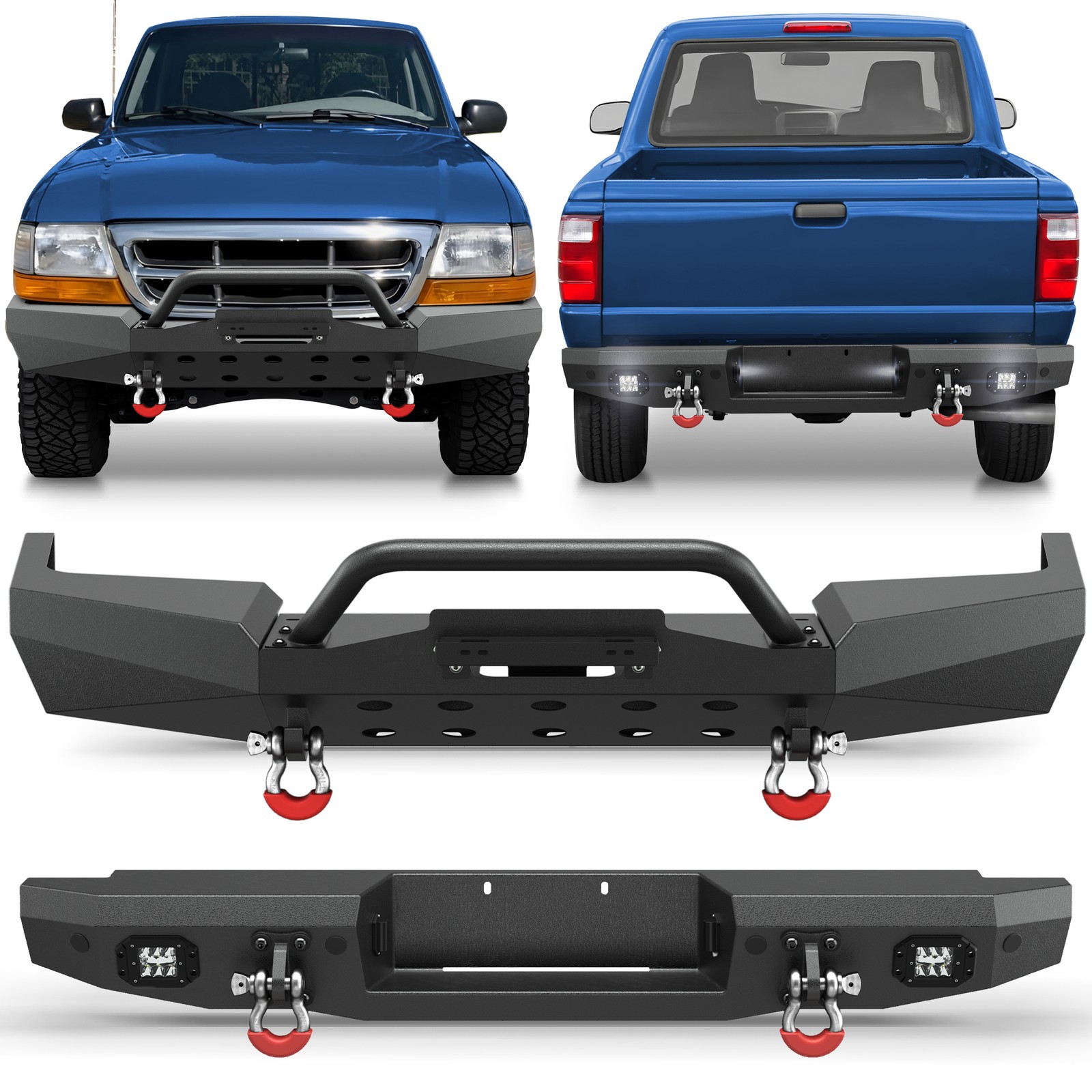 For 1998-2011 Ford Ranger Offroad Steel Front or Rear Bumper w/Winch Plate+Light