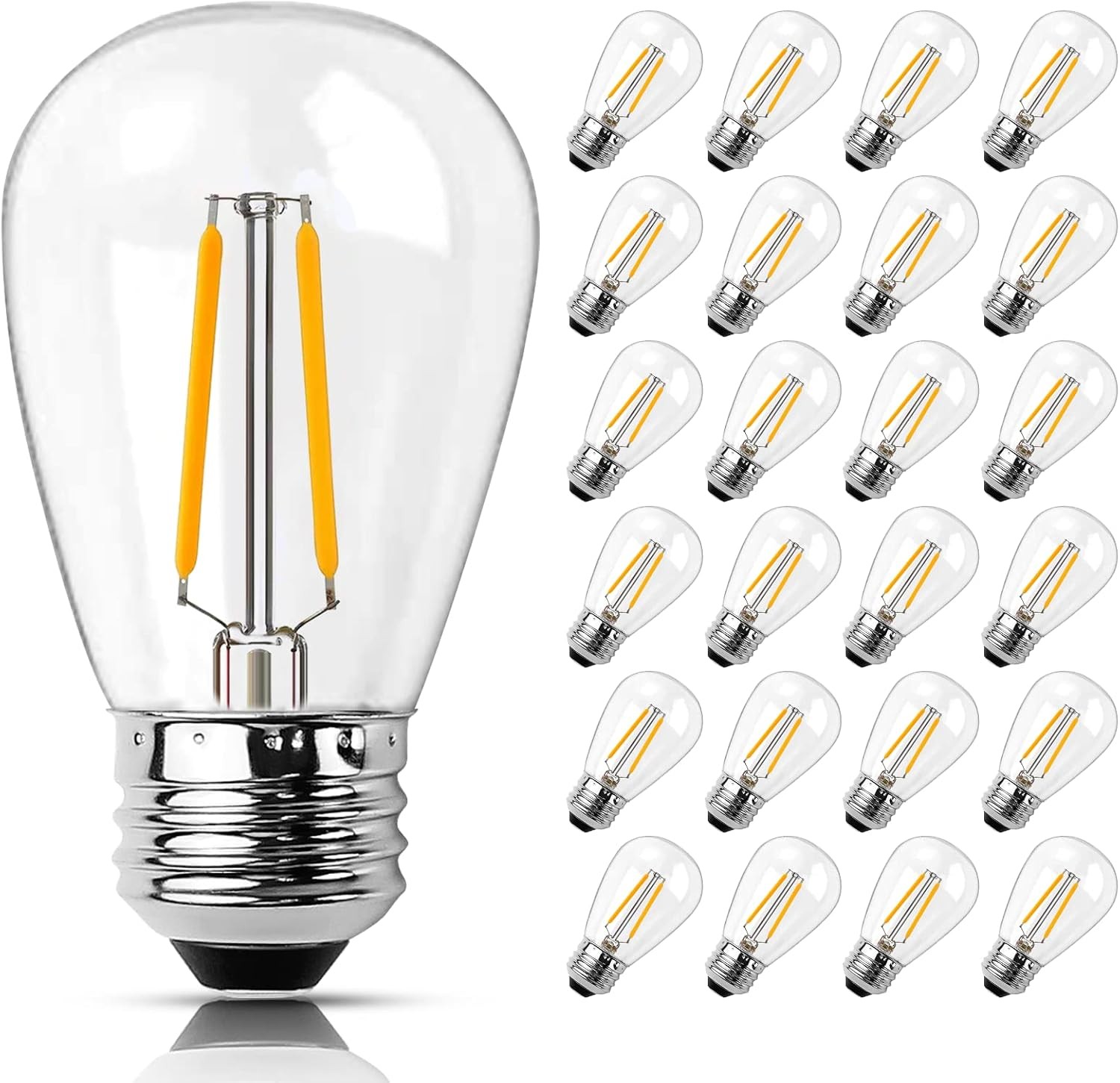 6-100 Pack S14 Plastic LED String Lights Bulbs Outdoor E26 Replacement 2W Bulbs
