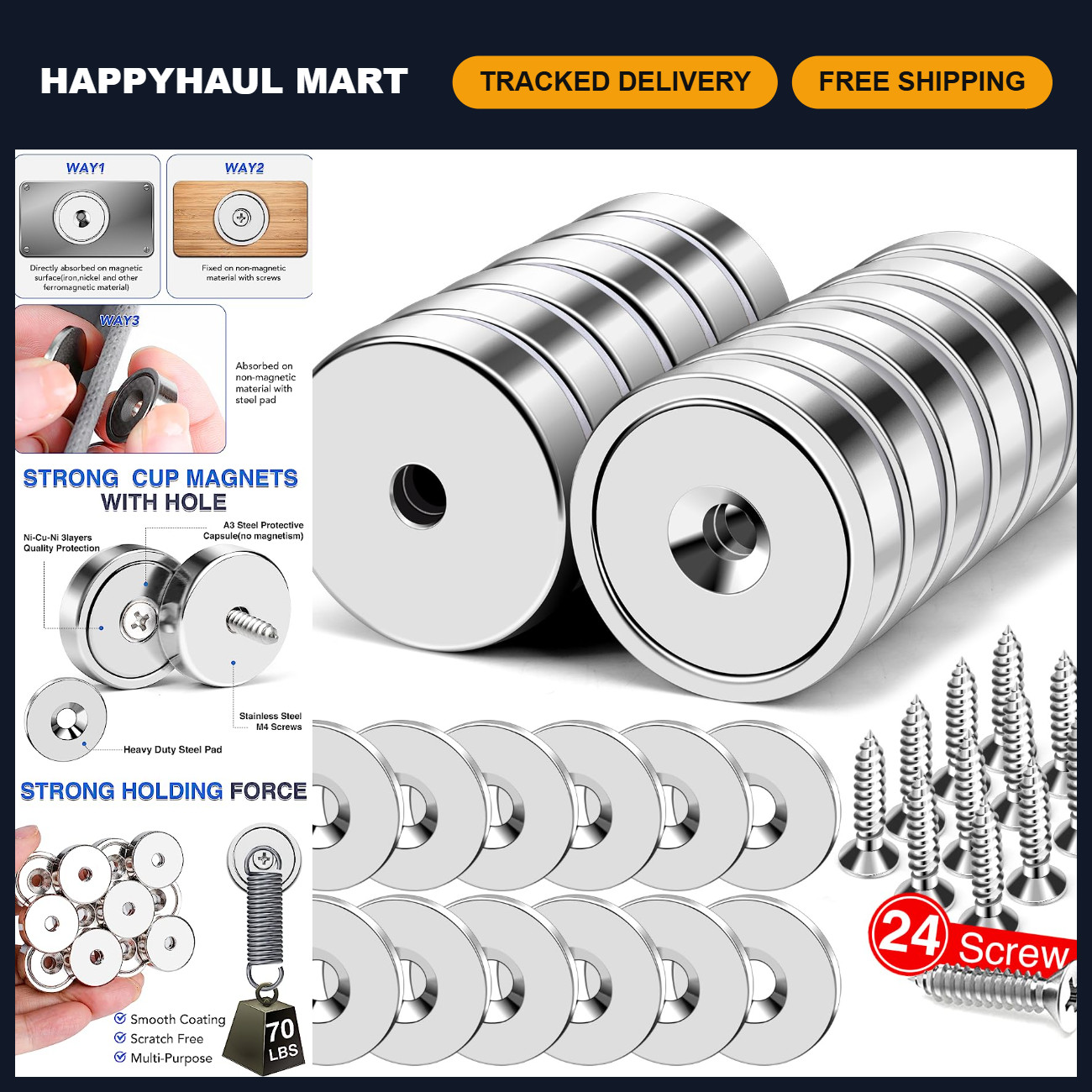 12 Pack Strong Neodymium Cup Magnets 70+ Lbs Holding Power Rare Earth Magnets 12 Pack Strong Neodymium Cup Magnets 70+ Lbs Holding Power Rare Earth Magnets