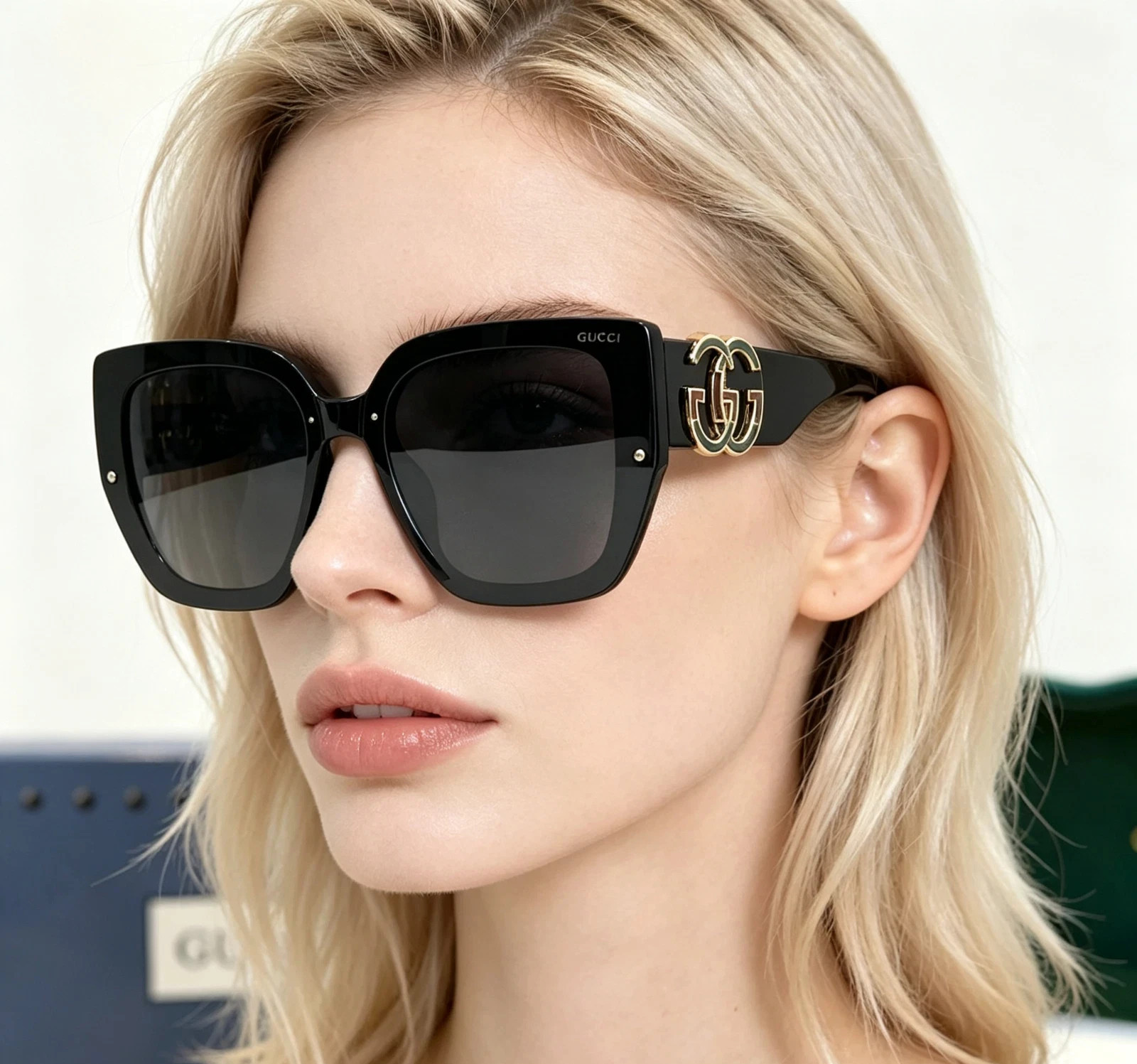 GUCCI Square Sunglasses Black Frame Grey Lens Model:2612 68□9-145