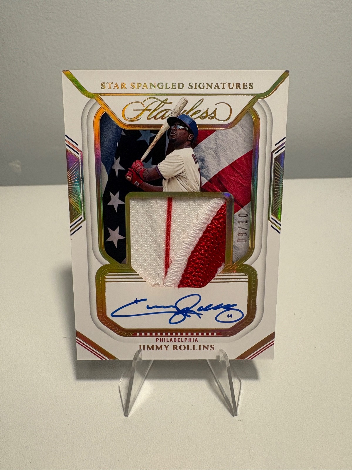 2023 Panini Flawless Star Spangled Signatures Jimmy Rollins Gold /10 Patch Auto 2023 Panini Flawless Star Spangled Signatures Jimmy Rollins Gold /10 Patch Auto