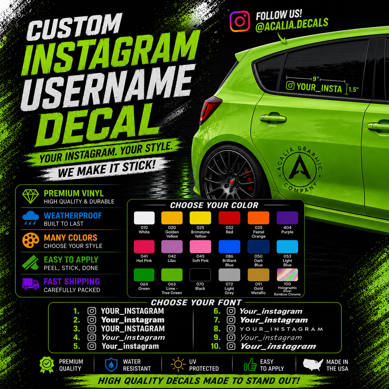 Personalized Instagram Sticker Vinyl Decal (x2) Car Window IG Username Drift JDM