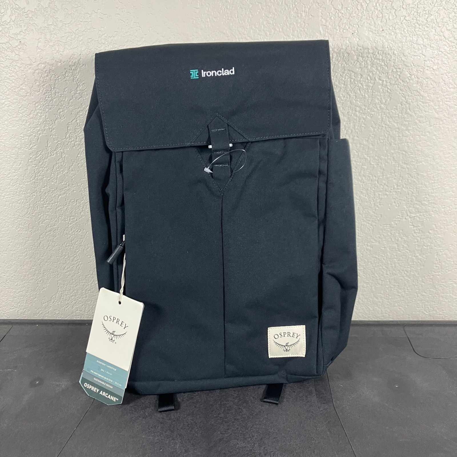 Osprey Backpack Gray Arcane Flap Pack Black Hiking Bag NEW NWT
