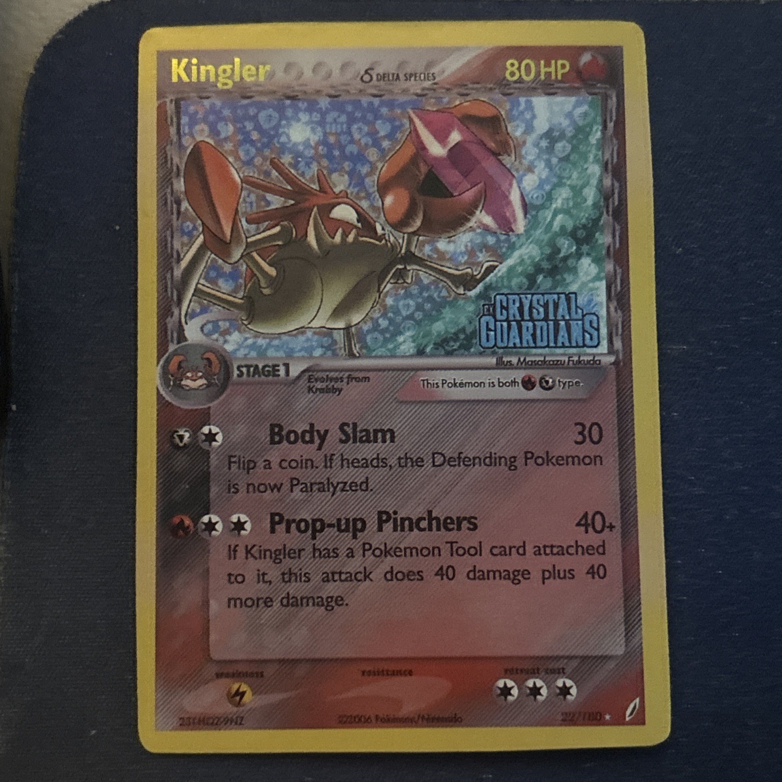 Kingler Delta Species 22/100 Reverse Holo Stamp EX Crystal Guardians MINT Kingler Delta Species 22/100 Reverse Holo Stamp EX Crystal Guardians MINT