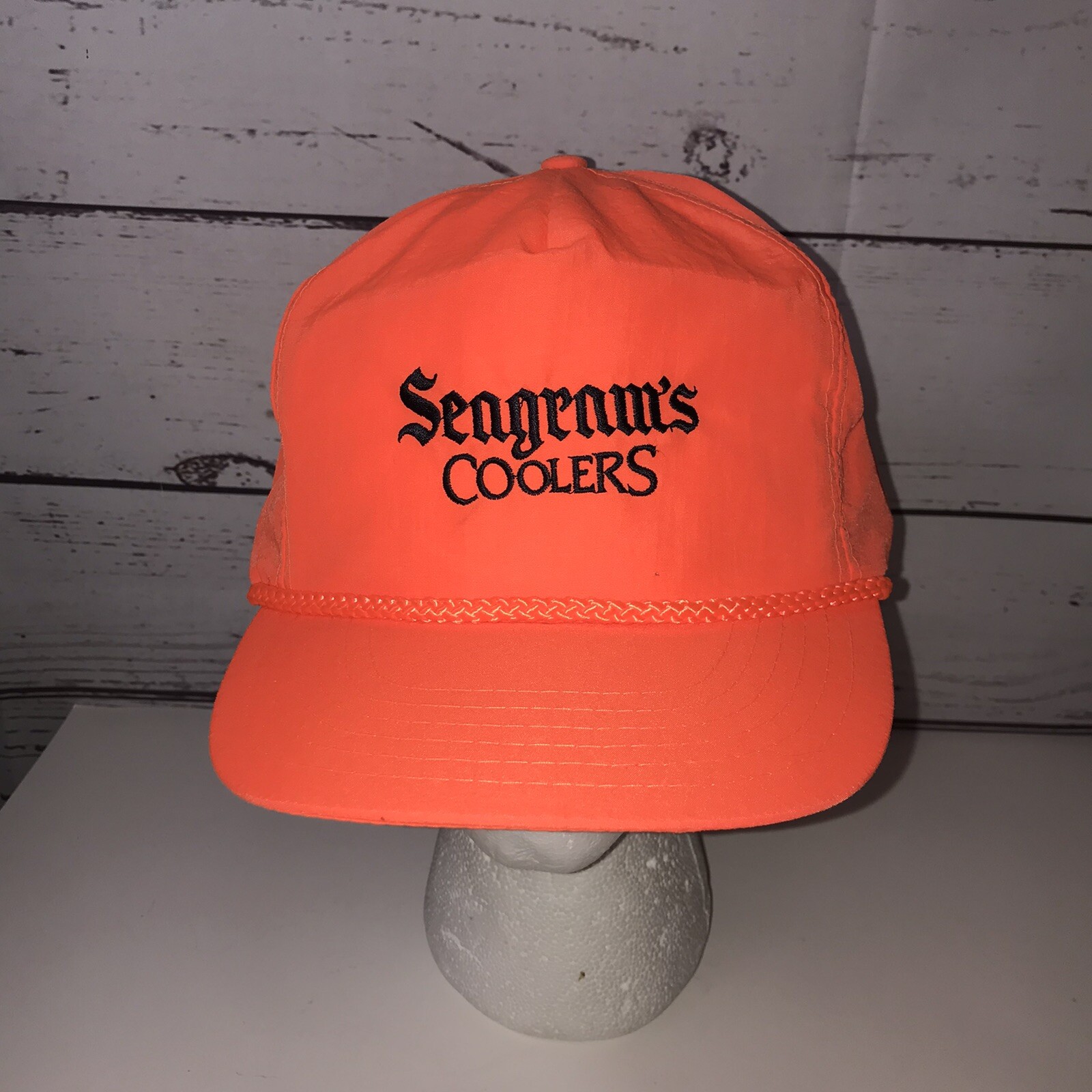 Vintage 1990s Seagrams Coolers Fluorescent Orange SnapBack Hat Cap