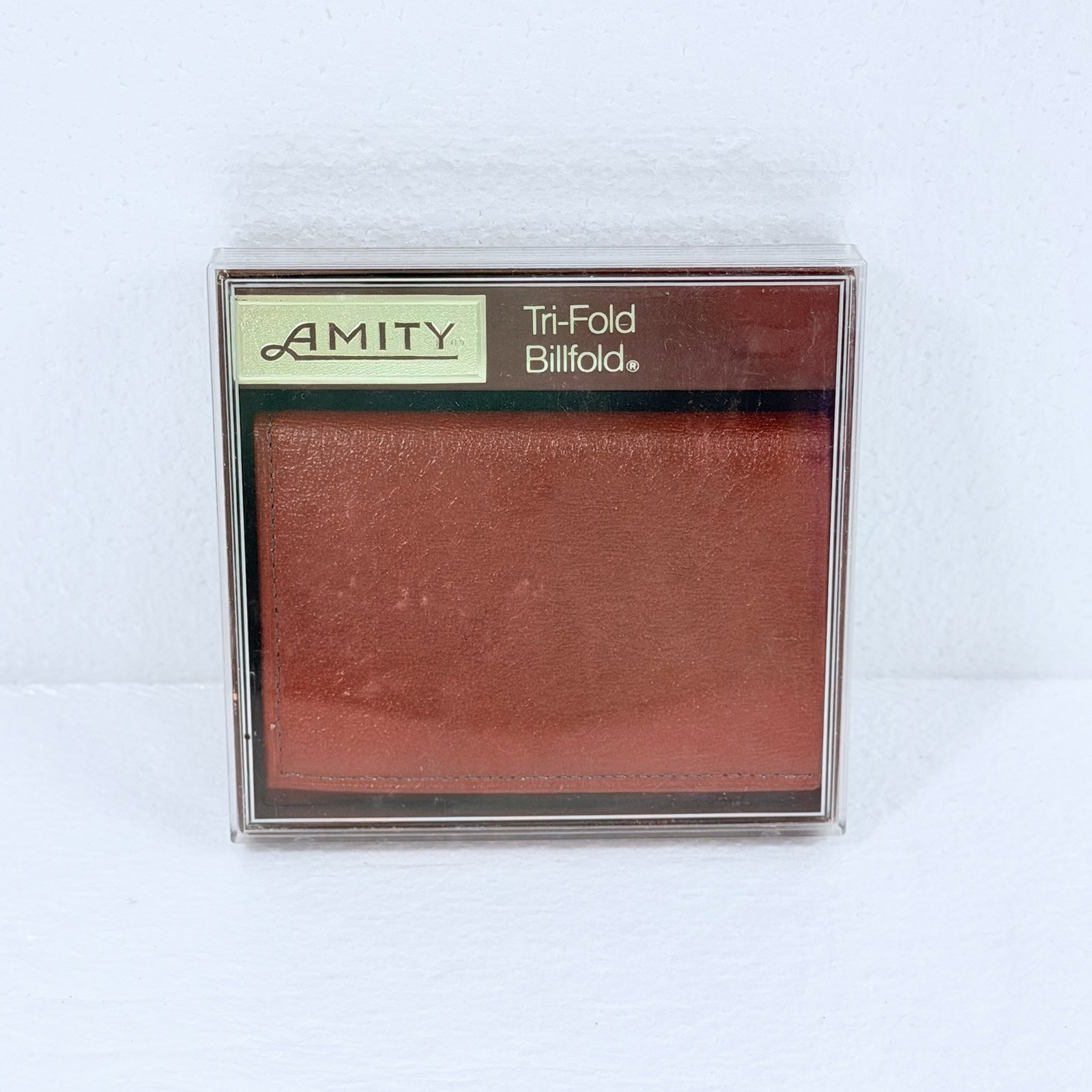 Vintage Amity Leather Trifold Billfold Wallet Mens Brown NEW + Box Old Stock Vintage Amity Leather Trifold Billfold Wallet Mens Brown NEW + Box Old Stock