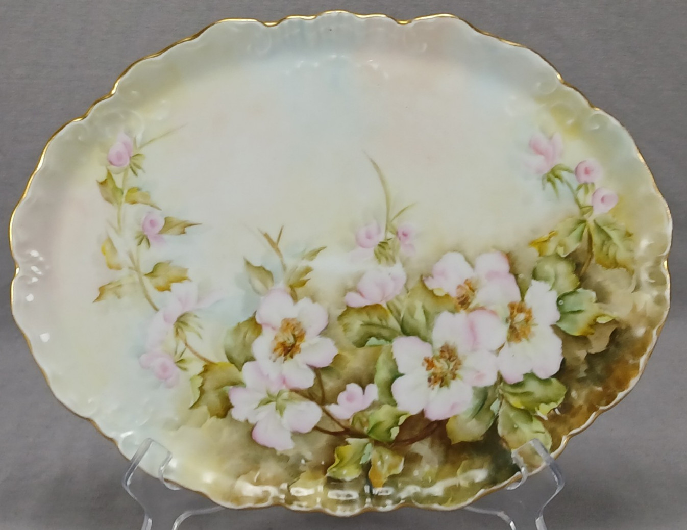 Antique Guerin Limoges Hand Painted Wild Pink Roses & Gold Dresser Tray Antique Guerin Limoges Hand Painted Wild Pink Roses & Gold Dresser Tray