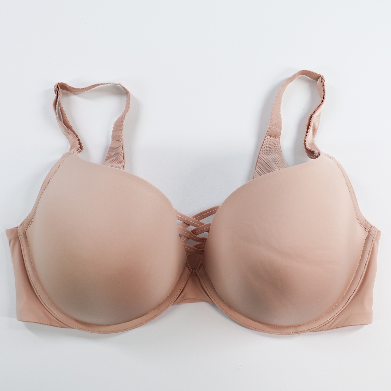 Torrid XO Plunge Push Up Bra Size 38DDD Solid Beige Padded EUC Underwire UW