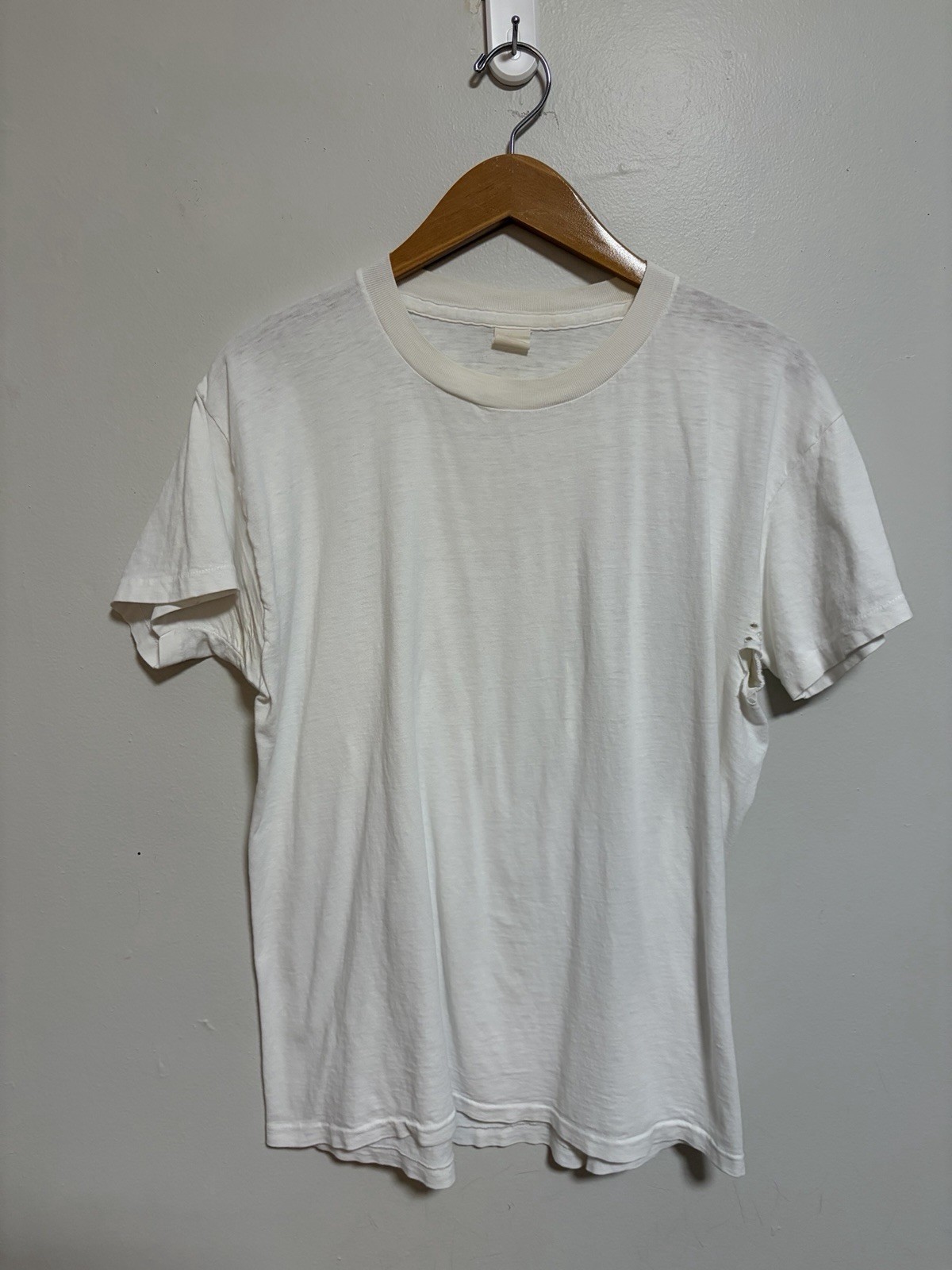 Vintage 1970s Paper Thin Burnout Thrashed Blank White Cotton Soft T Shirt Medium Vintage 1970s Paper Thin Burnout Thrashed Blank White Cotton Soft T Shirt Medium