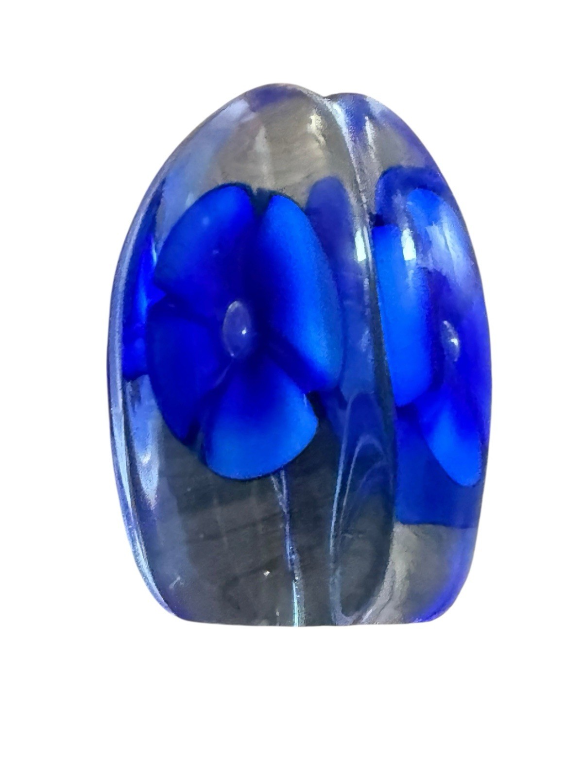 Vintage MURANO Art Glass Blue Flower Tall Paperweight 4” clear Vintage MURANO Art Glass Blue Flower Tall Paperweight 4” clear