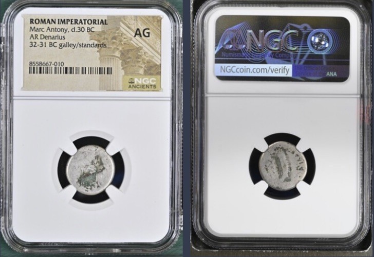 Marc Antony Silver Denarius 30BC Genuine Legionary Roman Imperatorial NGC Graded