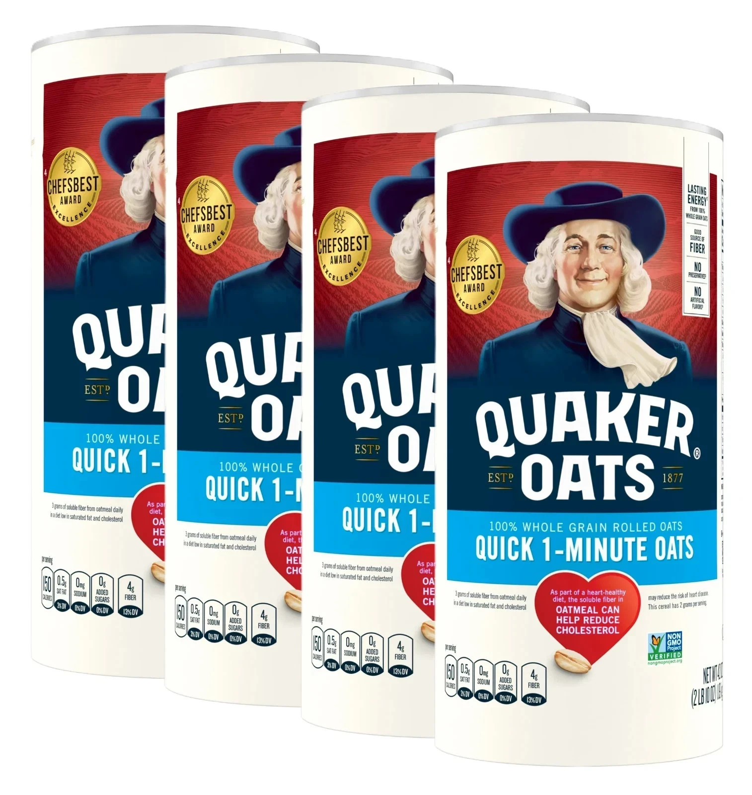(4 Pack)Quaker Quick 1 Minute Oats, Oatmeal, Quick Cook, 42 oz Canister Dry Oats (4 Pack)Quaker Quick 1 Minute Oats, Oatmeal, Quick Cook, 42 oz Canister Dry Oats