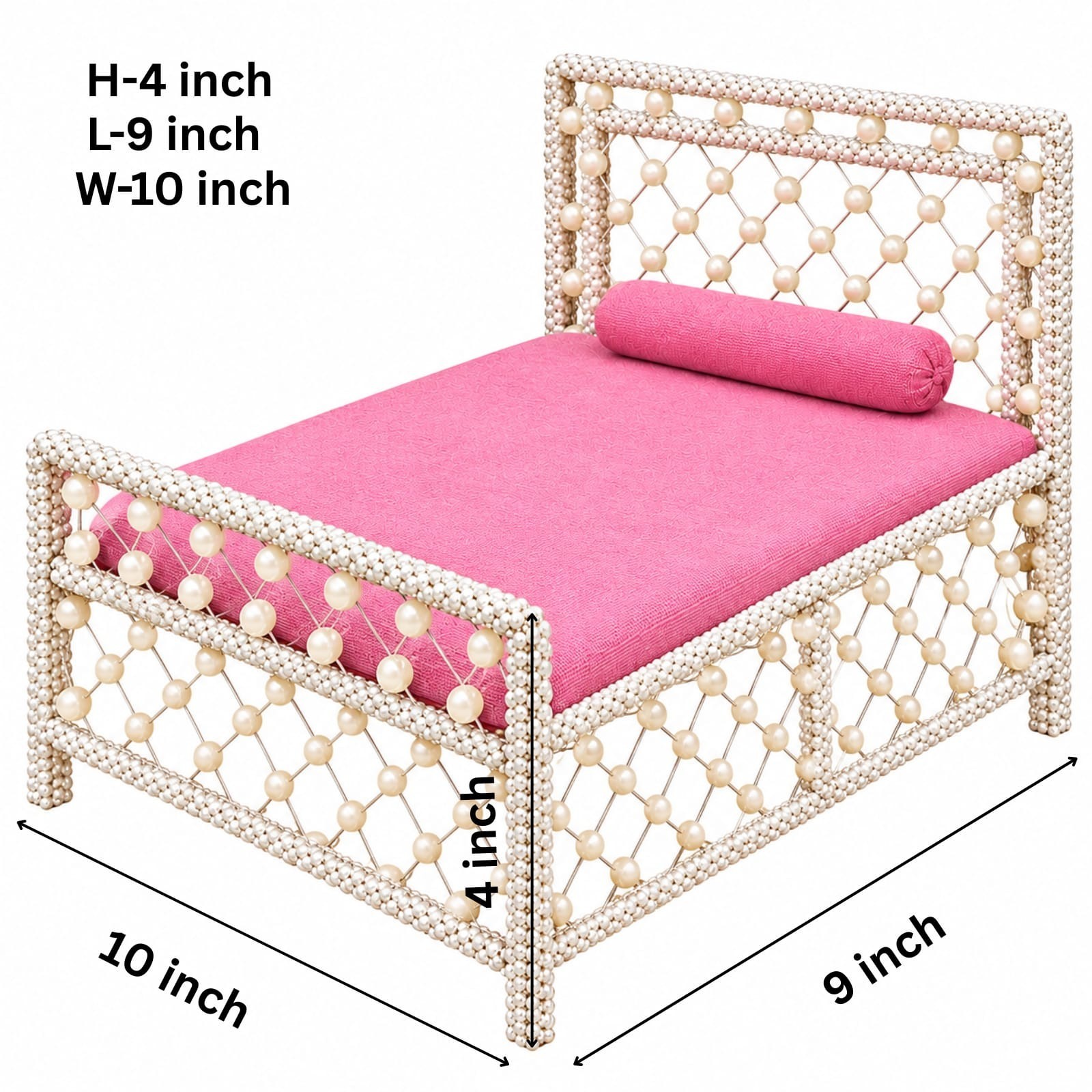 Handmade Miniature Beaded Bed Decor Pink Pearl Craft Dollhouse Display.