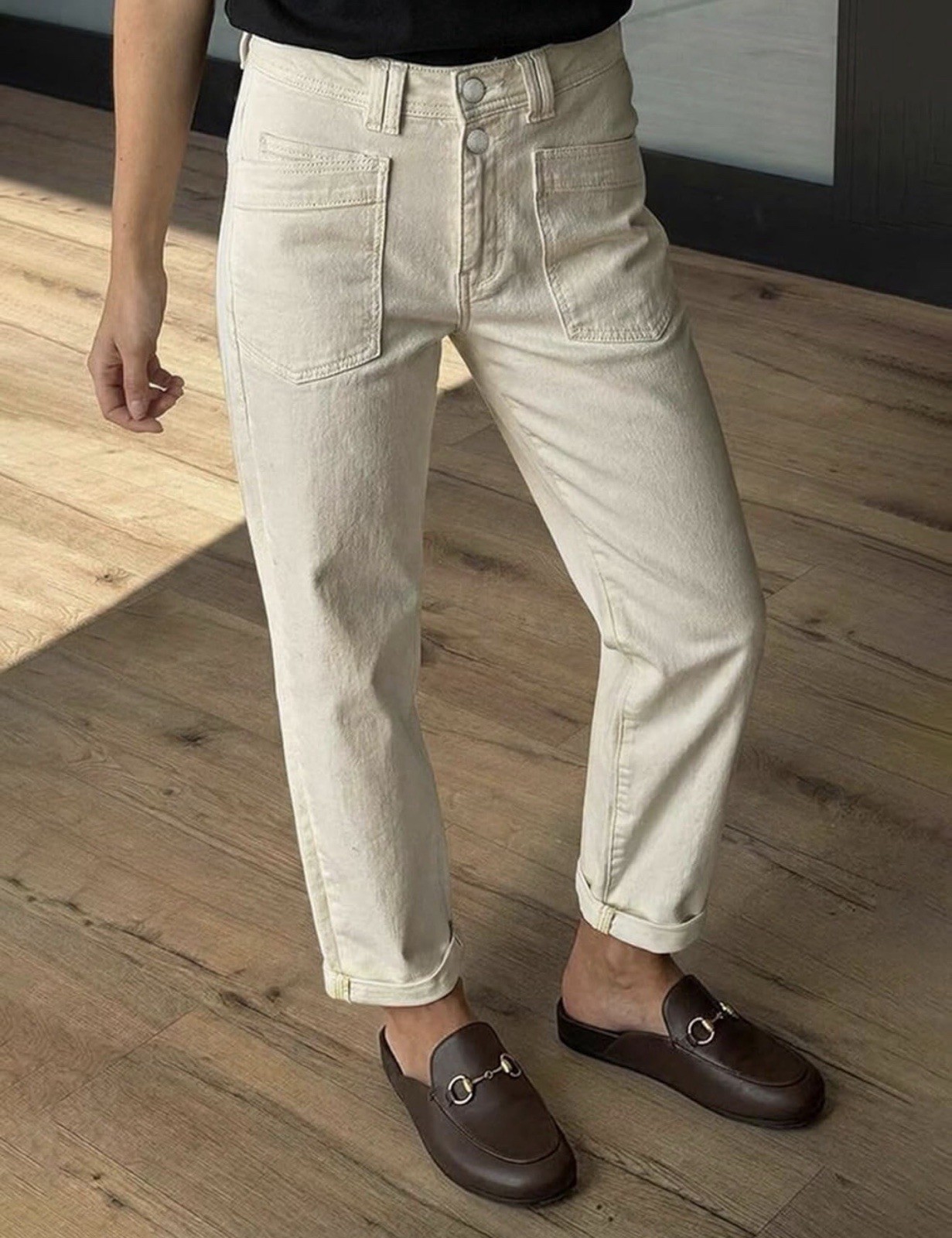 Flamingals Straight Leg High Rise Solid Dual Button Casual Stretchy Pants L Flamingals Straight Leg High Rise Solid Dual Button Casual Stretchy Pants L