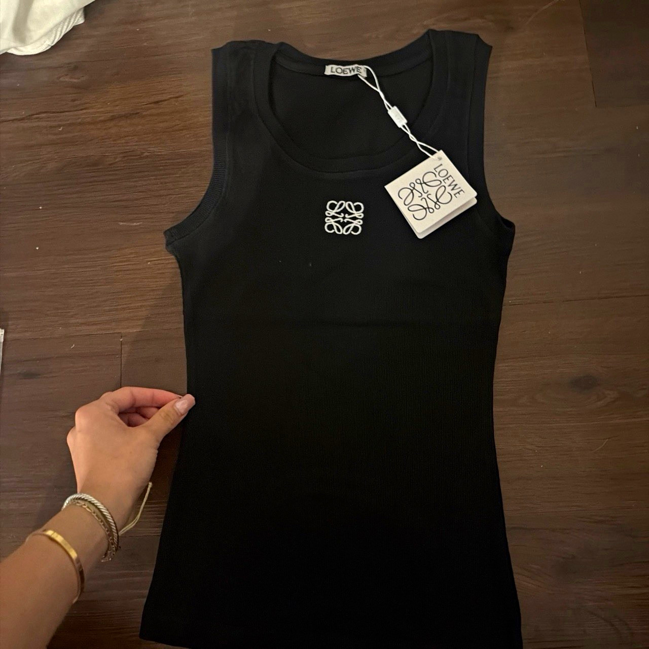 Loewe Black Knit Tank Top Scoop Neck Wide Strap Logo Accent Size S Loewe Black Knit Tank Top Scoop Neck Wide Strap Logo Accent Size S