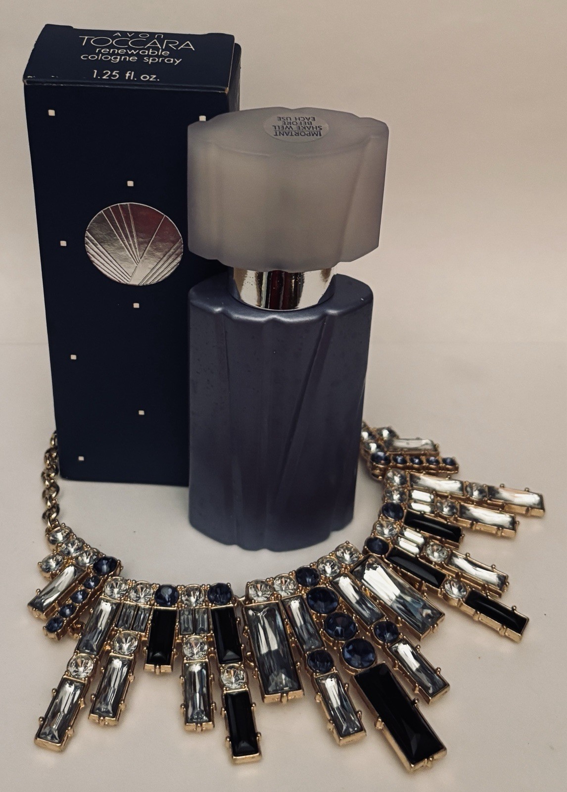 Vintage Avon Toccara renewable cologne spray + Avon standout statement necklace