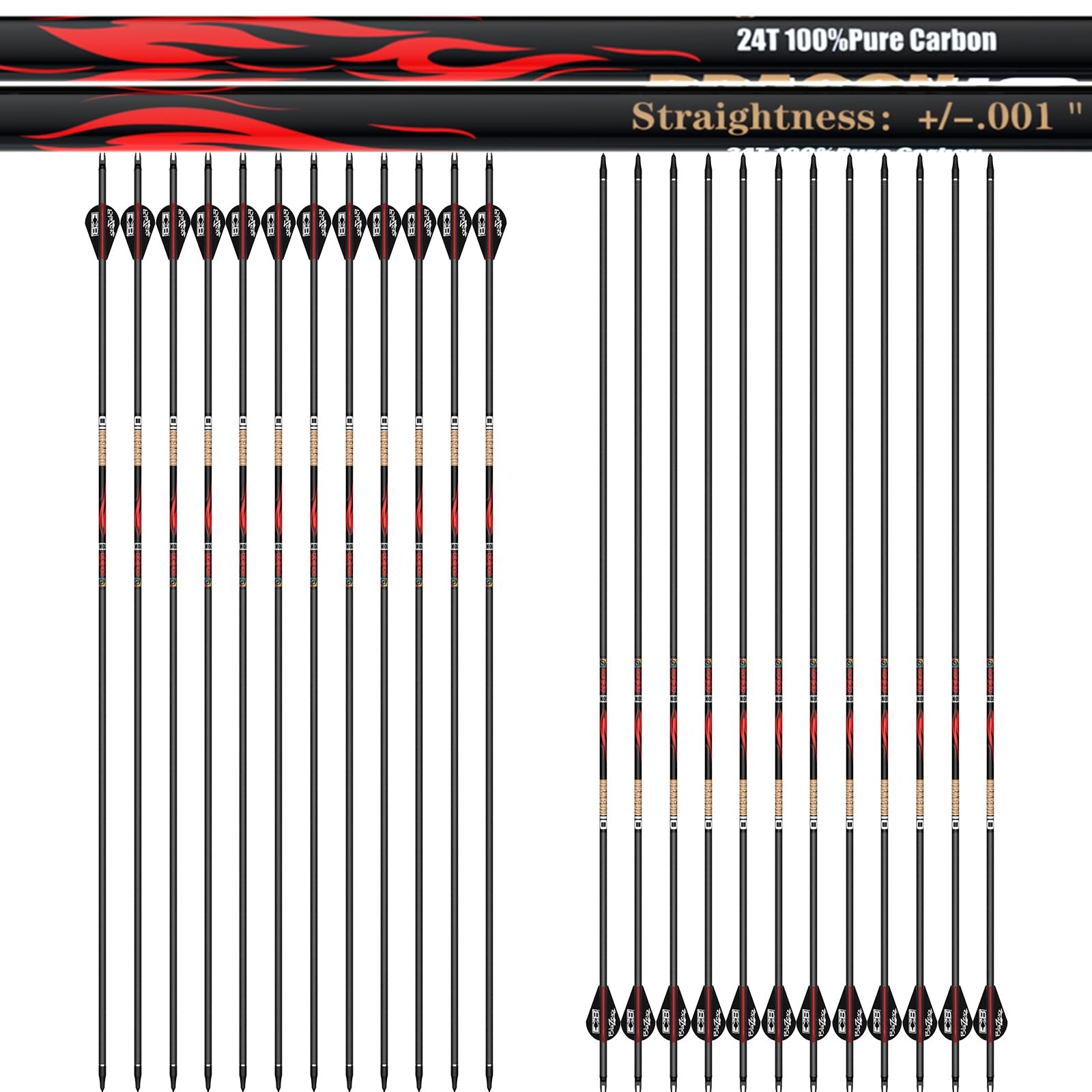 sanlida Dragon 10 100% Pure Carbon Hunting Arrows for Compound Bow, Olympic-G...