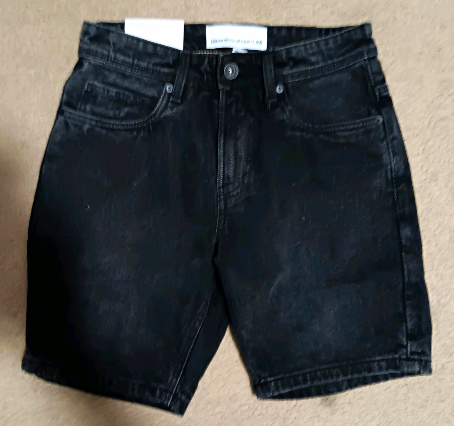 paperdenim&cloth Men’s Black Dark Wash Denim Relaxed 5-Pocket Zip Shorts