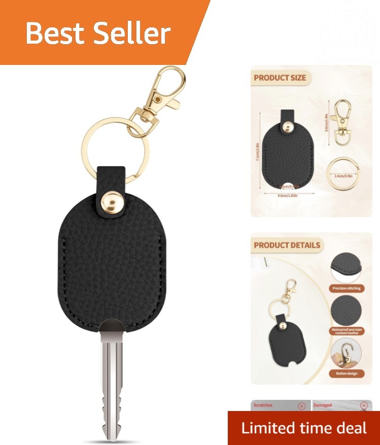 Universal Fit Leather Key Cover with Iron Key Ring - Elegant Car Accessory