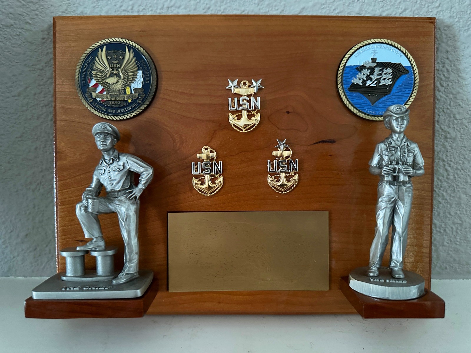 RARE US NAVY Chief Petty Officer Mess Award Plaque USS JOHN C STENNIS Coins