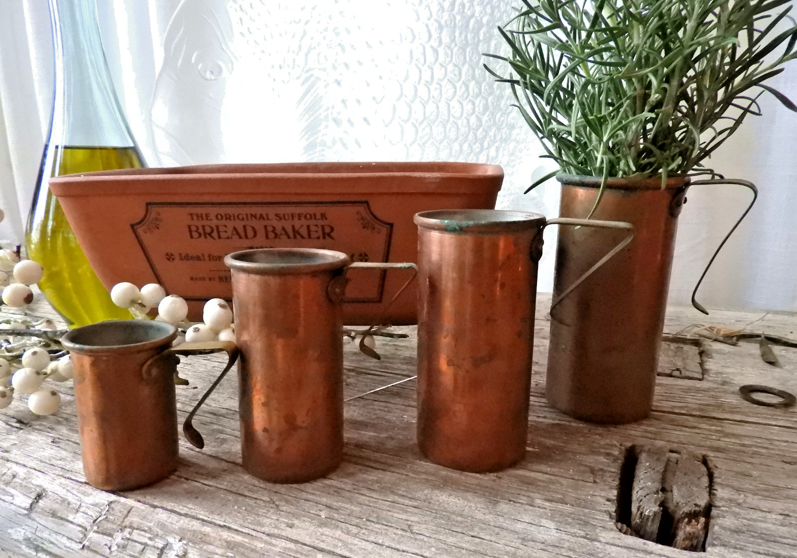 Vtg French Country Kitchen Copper Brass Nesting Measuring Cups H 4.5\