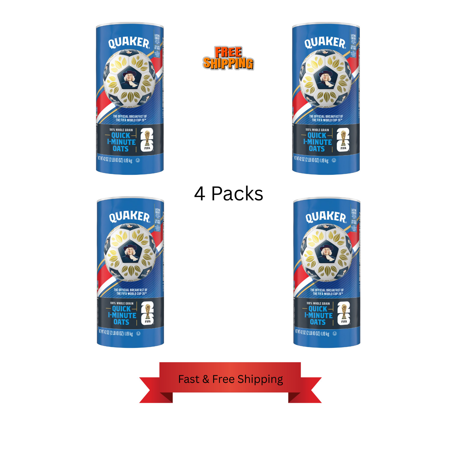 (4 Pack)Quaker Quick 1 Minute Oats, Oatmeal, Quick Cook, 42 oz Canister Dry Oats (4 Pack)Quaker Quick 1 Minute Oats, Oatmeal, Quick Cook, 42 oz Canister Dry Oats