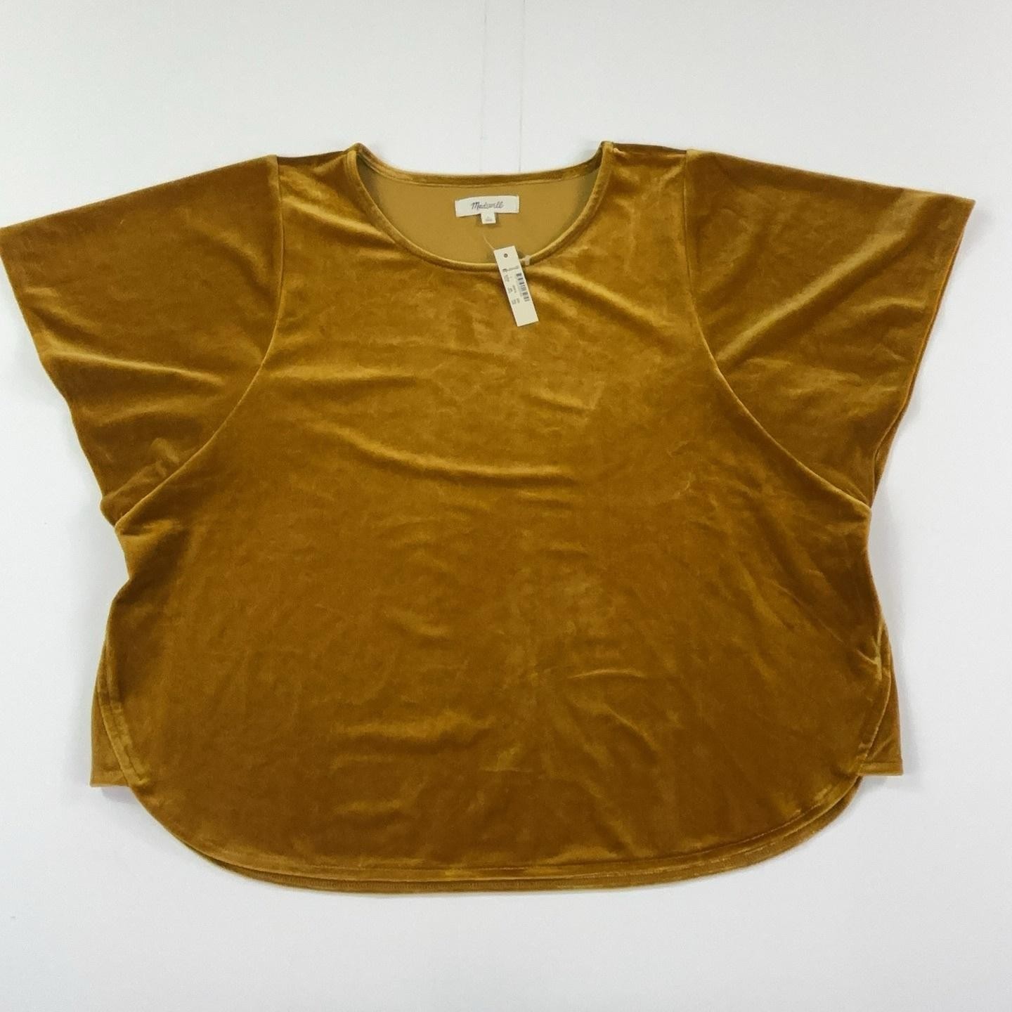 Madewell Blouse Womens L Gold Velvet Crew Neck Short Sleeve Stretch Dolman Top