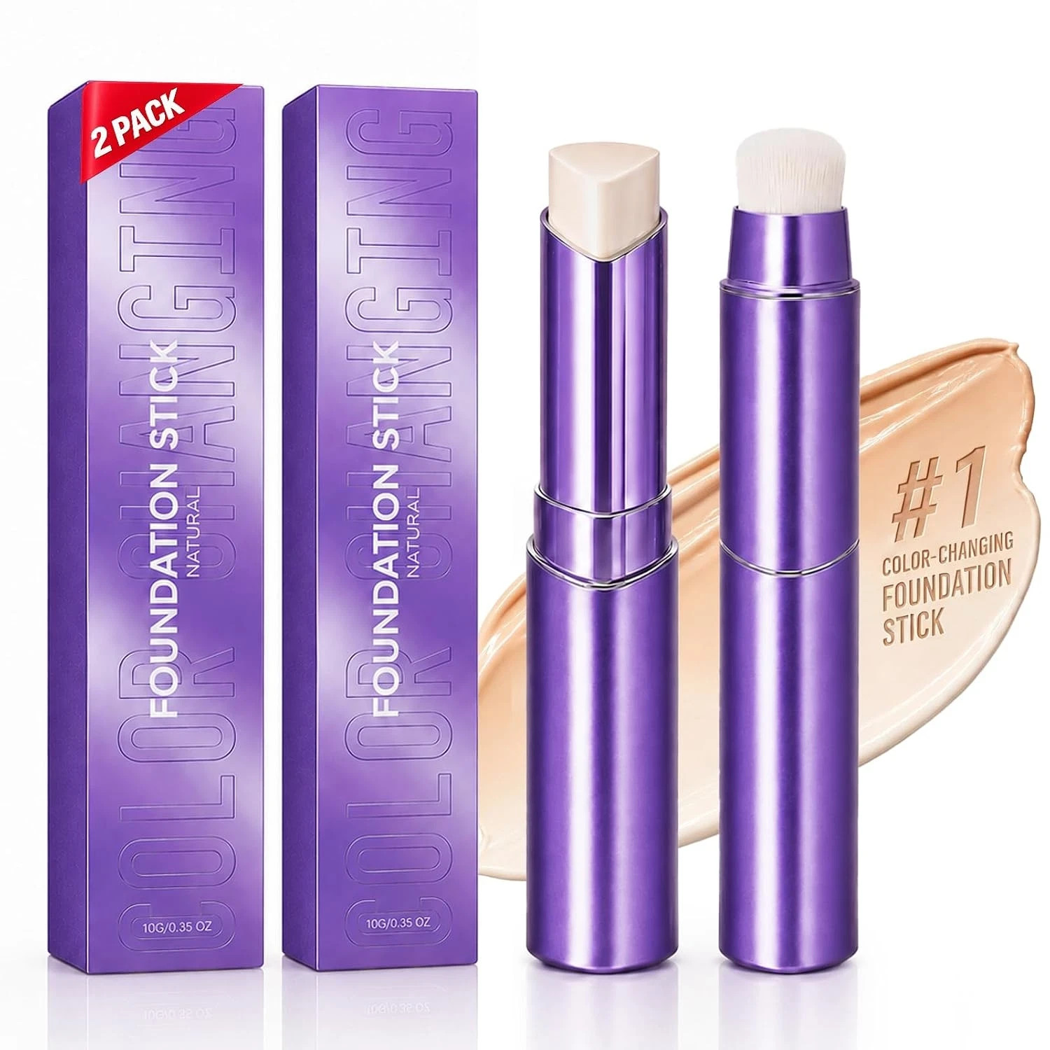 Face Color Love 2-In-1 Color Changing Foundation Stick with Brush, 2 Pack