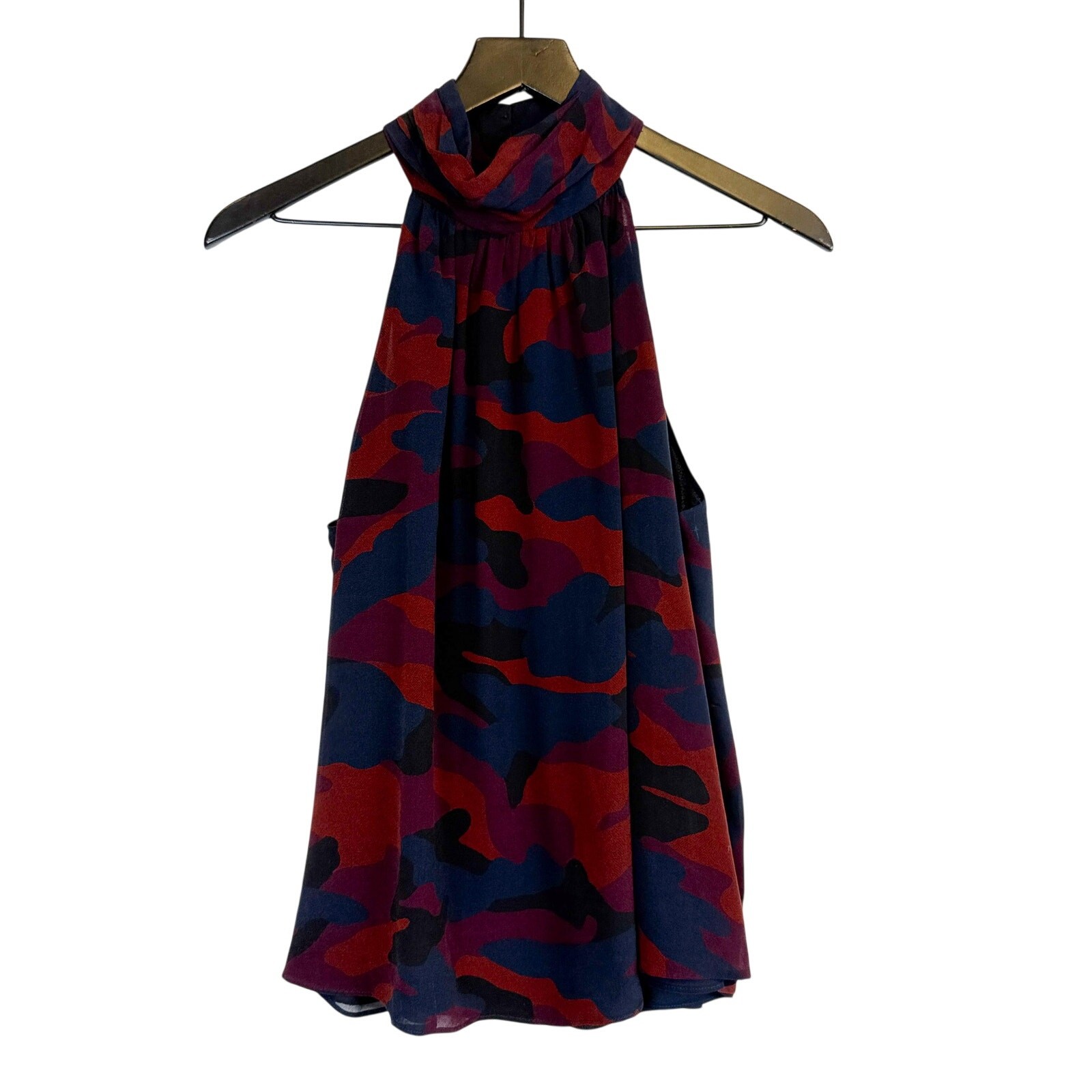 Joie Erola B 100% Silk Halter Top Blosue Red Navy Blue Camo - M