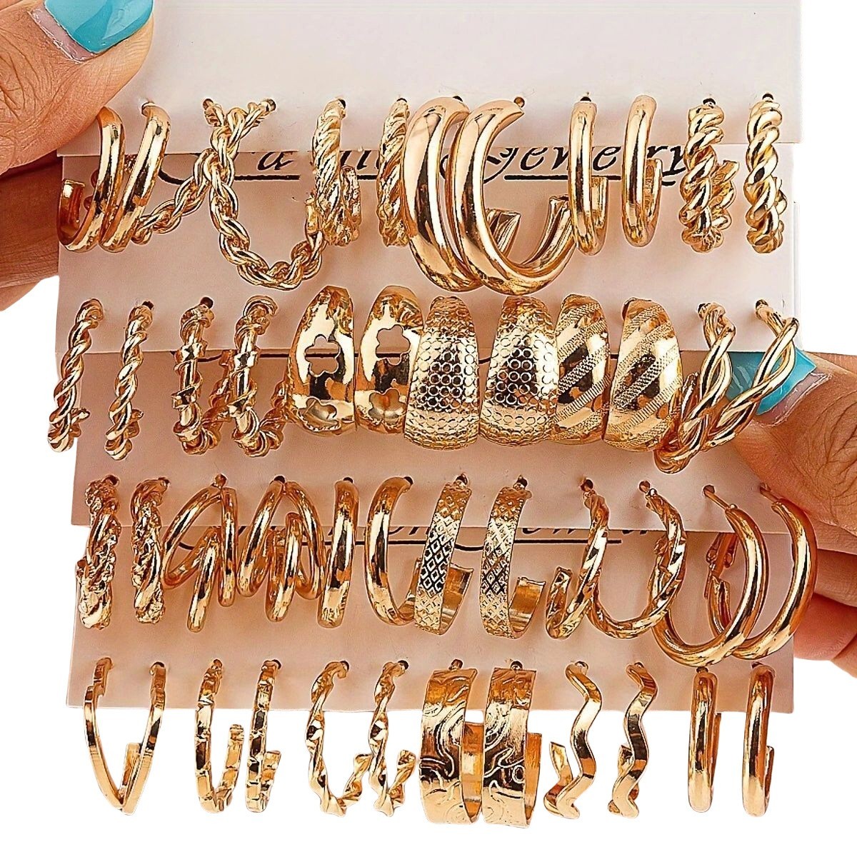 24 Pairs Golden Earrings Set Fashion C-shaped Alloy Earrings for Women\'s Jewelry