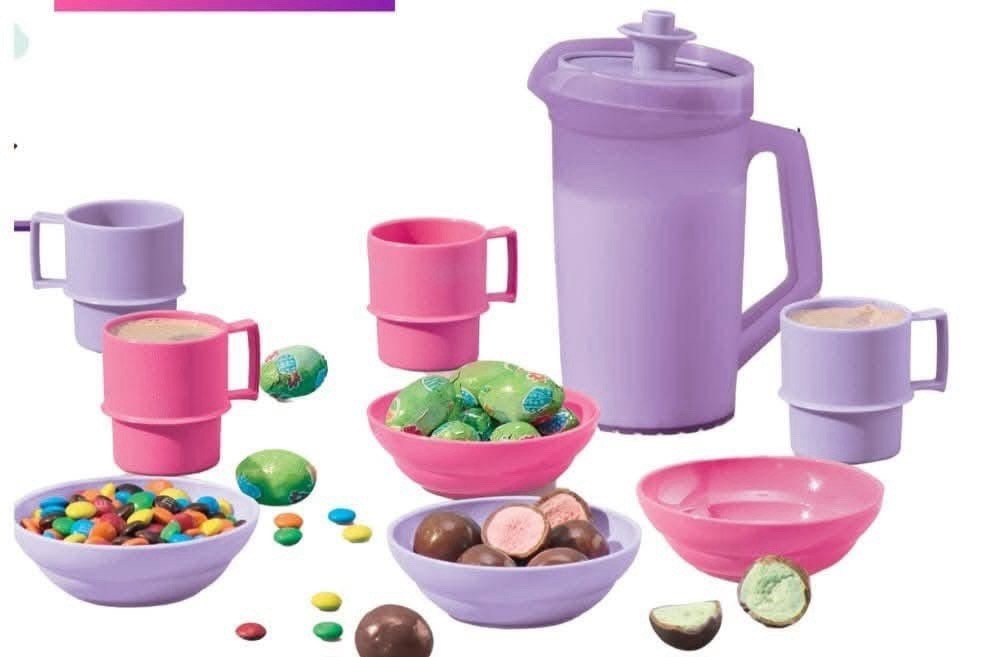 Tupperware Kids Party Set Mini Play Toy Pitcher w/ Tumblers Pastel Color New