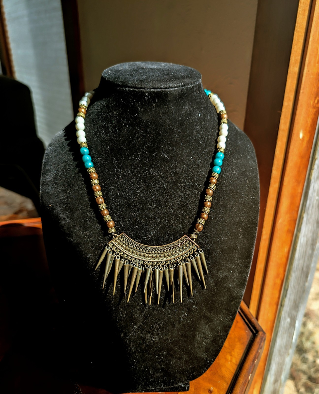 Turquoise & White Handmade Resin Beaded Statement Necklace