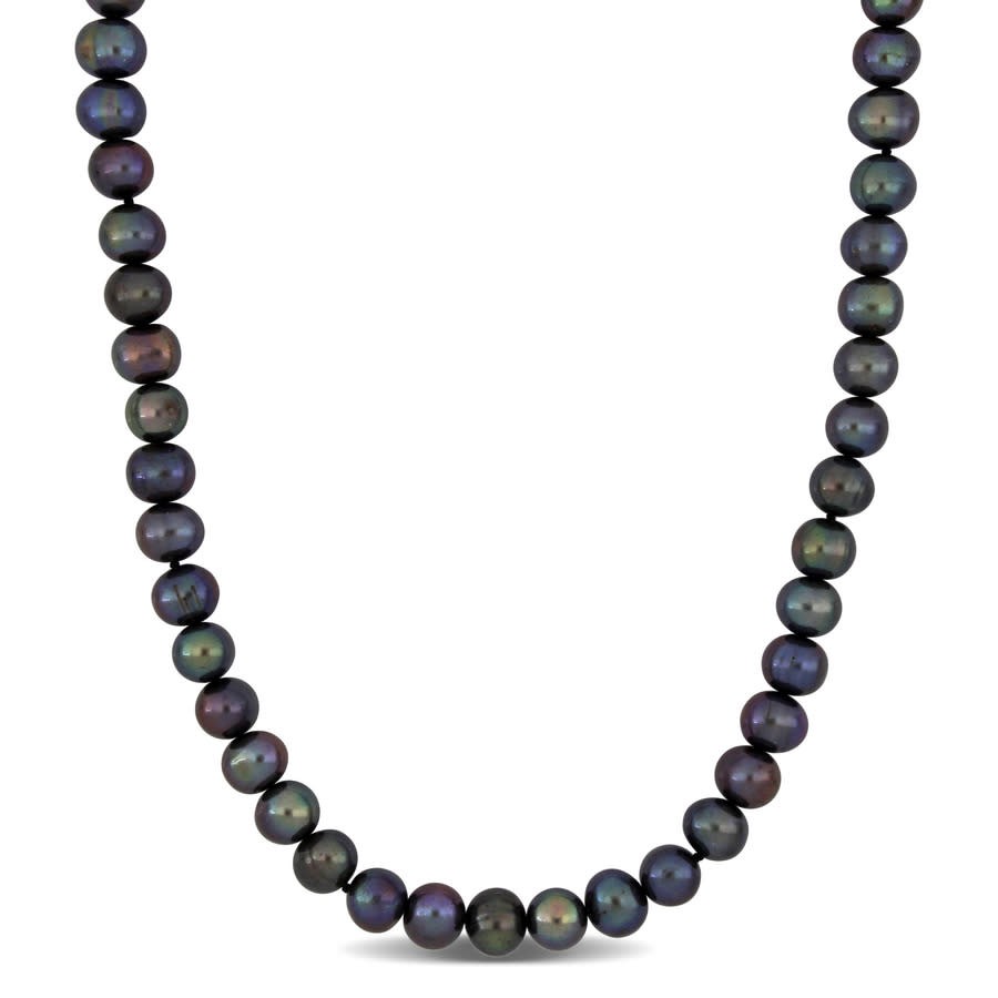 AMOUR 8-8.5mm Off-round Black Freshwater Cultured Men\'s Pearl Necklace with