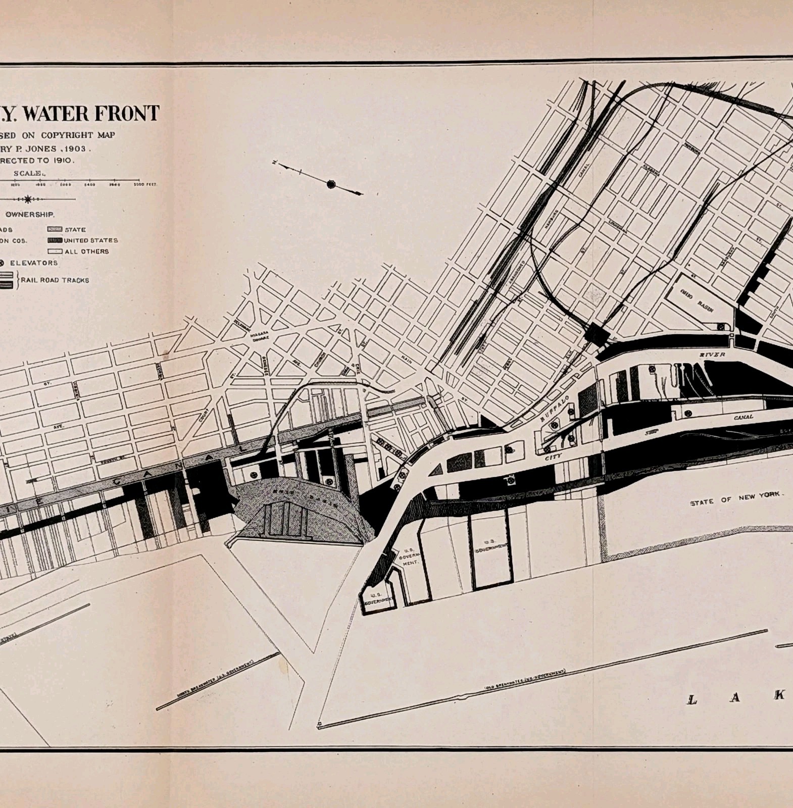 1910 BUFFALO Harbor - NEW YORK Map ORIGINAL Waterfront ERIE CANAL 