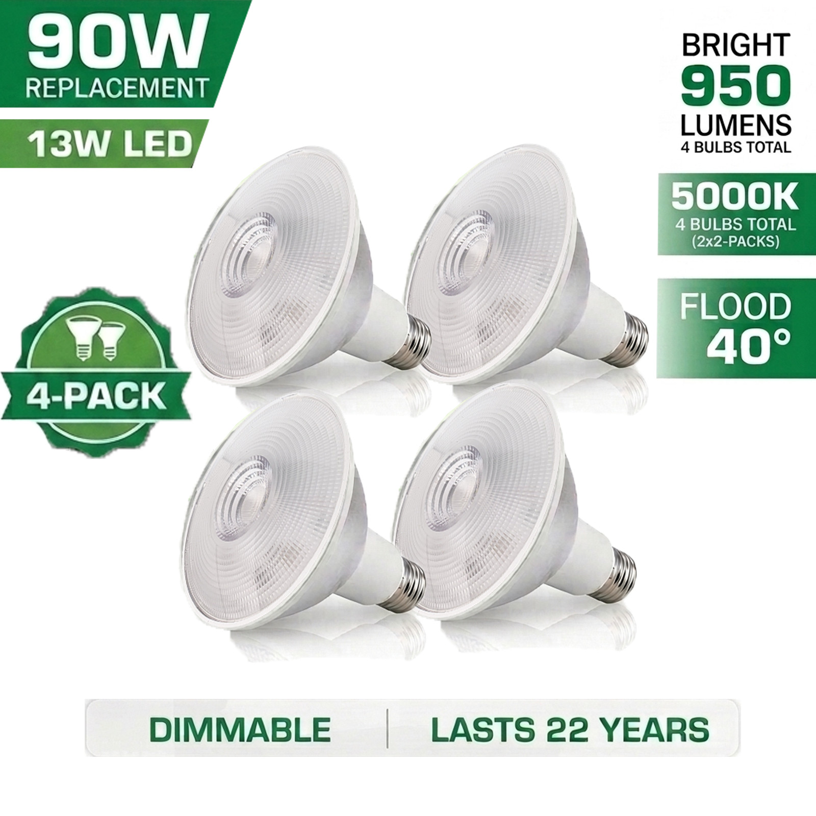 MaxLite PAR38 LED Flood Light Bulb 90W Equiv 5000K Dimmable 4 Bulbs Total 2 Pack