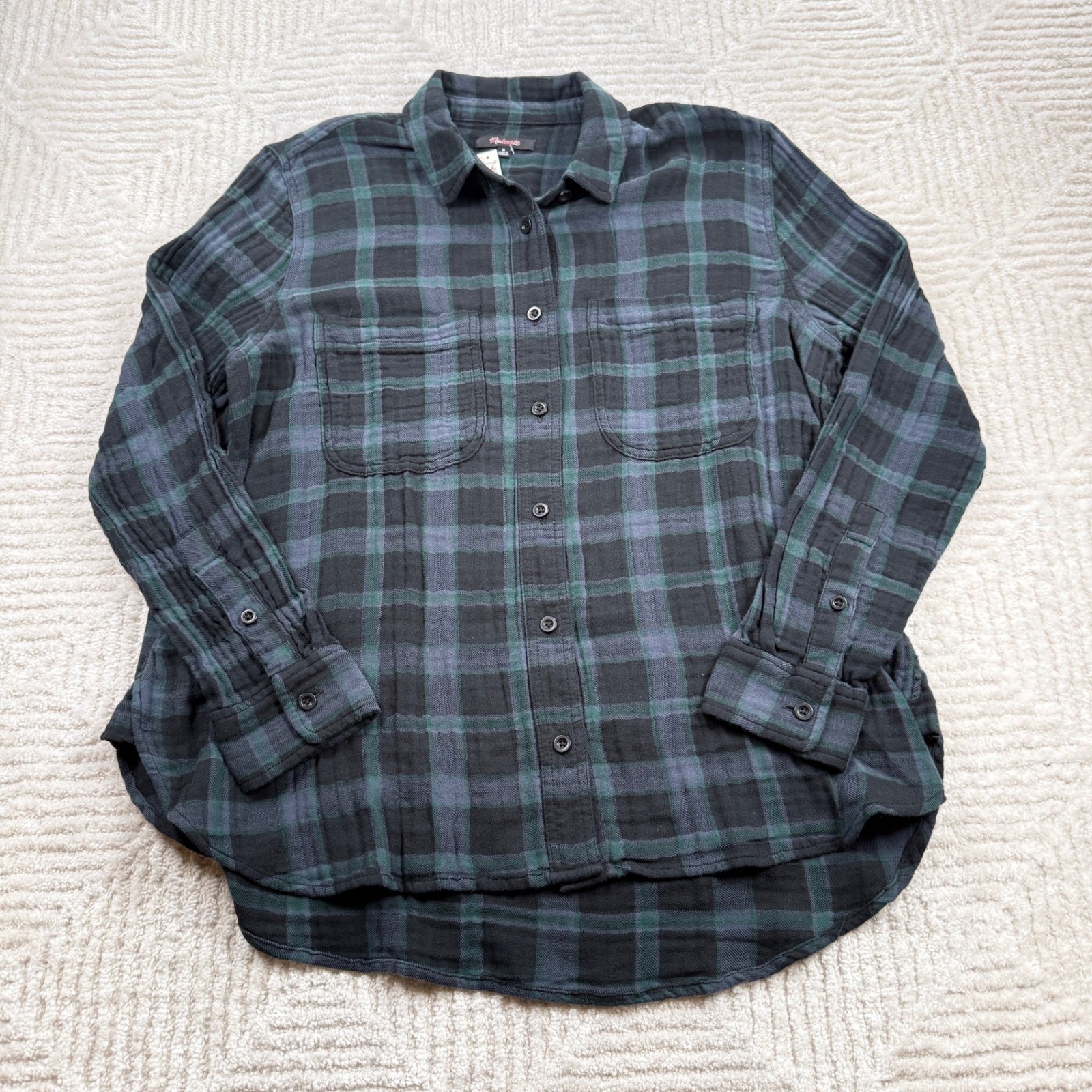 Madewell Sunday Flannel Shirt Women\'s M Green Black Plaid NWT NC855 Cabin Grunge