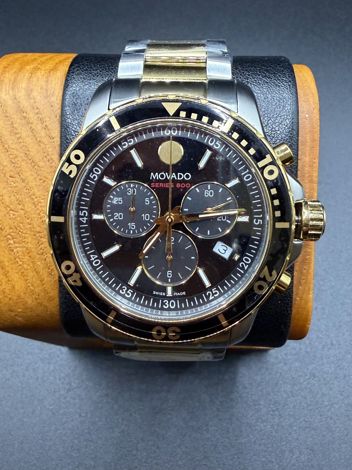 Movado Series 800 Men\'s Two-Tone Black DIal Swiss Chronograph Watch - 2600146