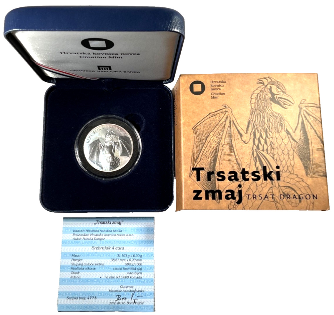 2024 Croatia 1 oz Silver Trsat Dragon BU W/Box & COA Trsatski Zmaj #4778/5000