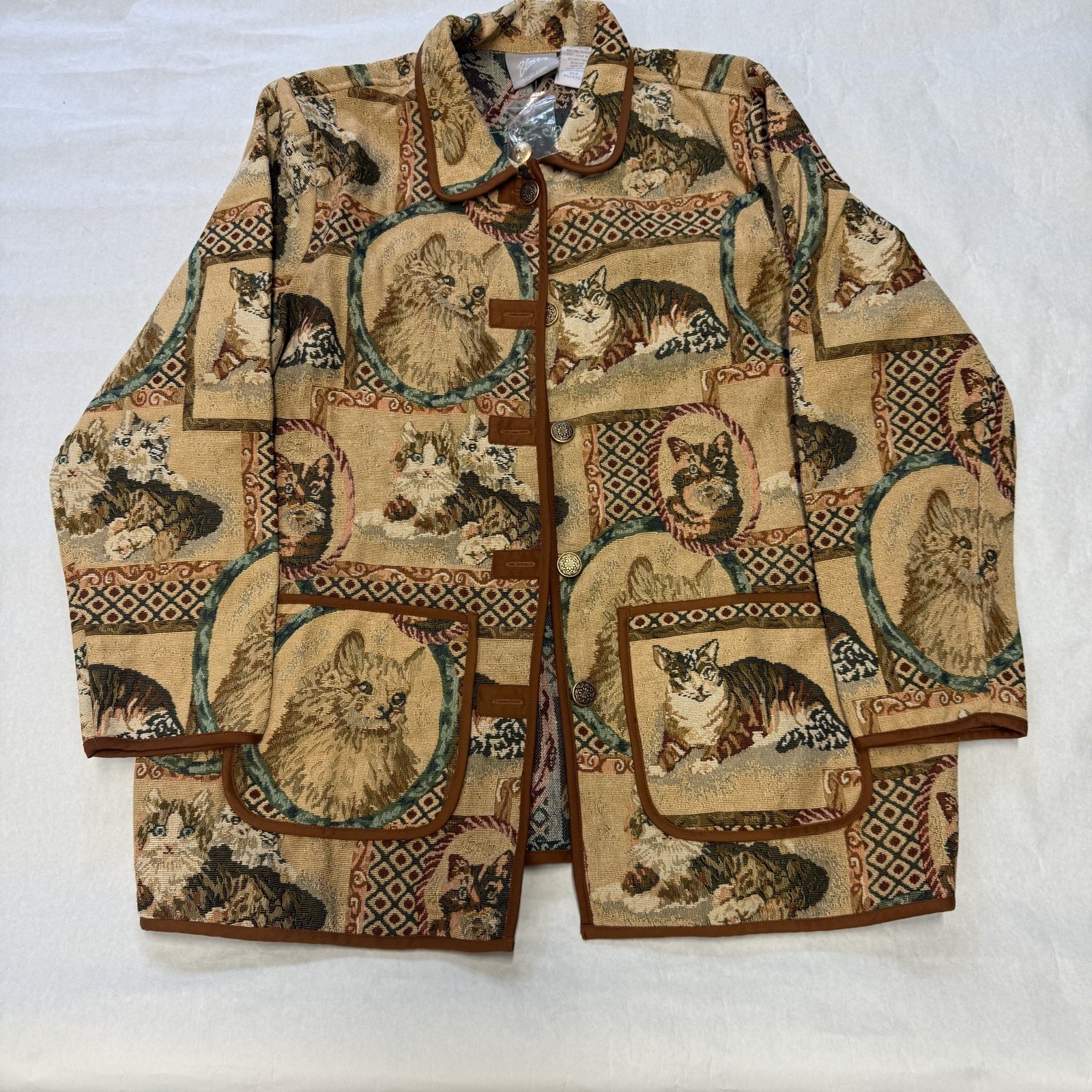 Vintage Blair Crazy For Cats Tapestry Blazer Coat Jacket XL 90s