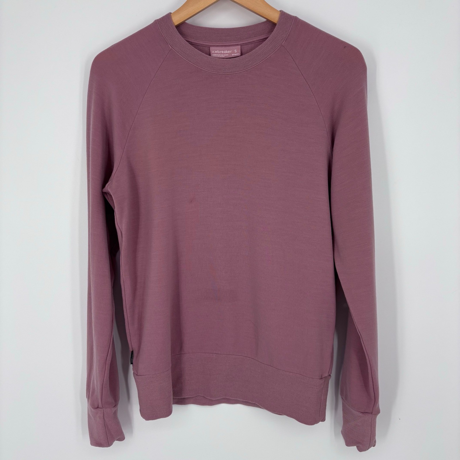 Icebreaker Central Long Sleeve Sweatshirt Women Small Merino Wool Mauve *FLAW