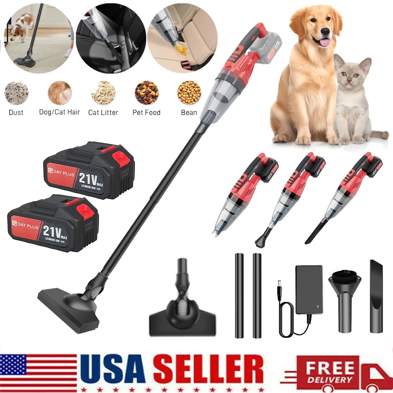 3 in 1 Cordless Vacuum Cleaner Rechargeable Lightweight Stick Vacuum Cleaner LED