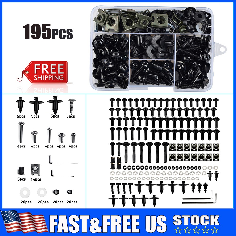 195PCS Motorcycle Complete Fairing Bolts Bodywork Screws Nuts Set M5 M6