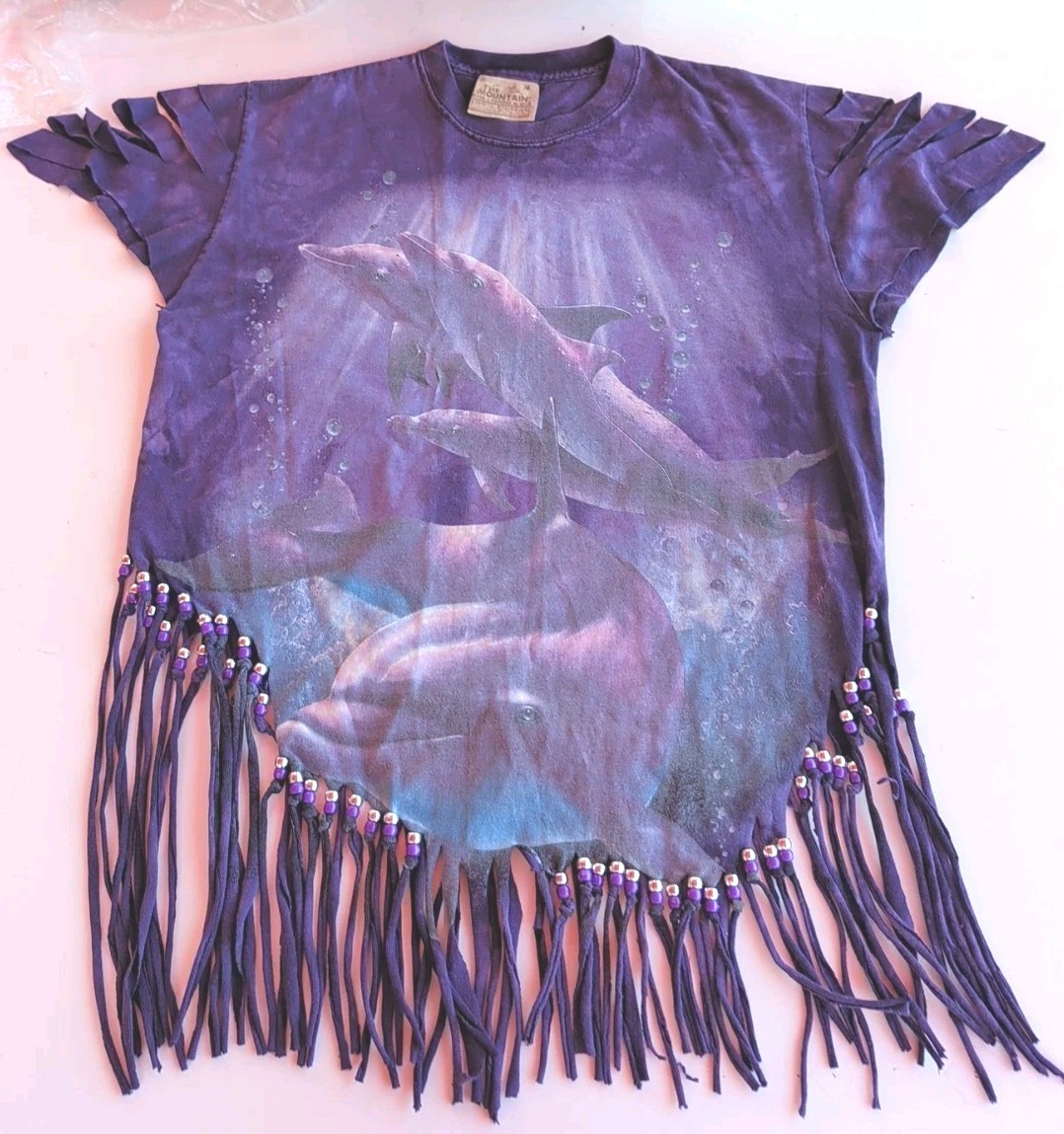Fringe Tee Women Boho One A Kind Hippie VTG Festival T Shirt Custom Handmade M