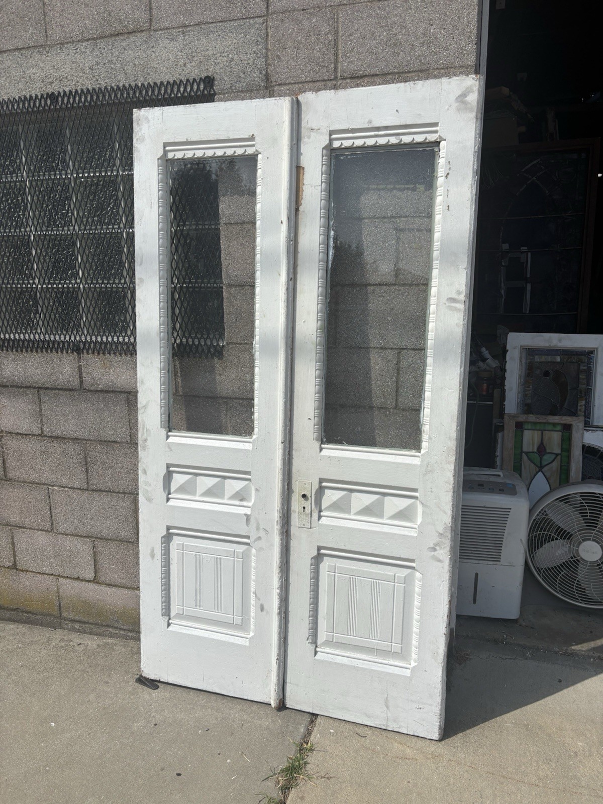 ~ ORNATE ANTIQUE DOUBLE ENTRANCE FRENCH DOORS ~ 44 x 79 ~ ARCHITECTURAL SALVAGE