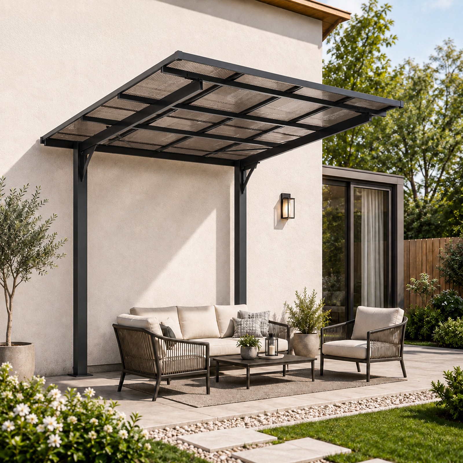 8x8 FT Outdoor Carport Galvanized Steel Carport w/Sloped Roof for Patio Backyard