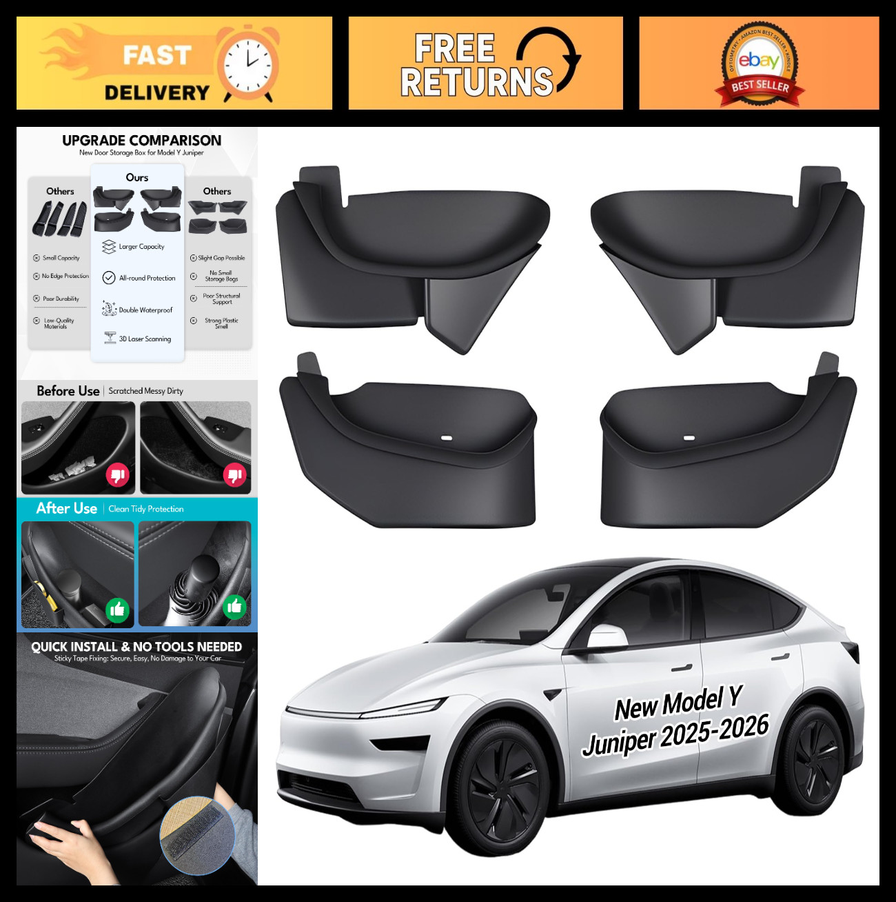 4PCS Door Side Storage Box for Tesla Model Y 2025/2026 - Organize & Maximize Spa 4PCS Door Side Storage Box for Tesla Model Y 2025/2026 - Organize & Maximize Spa