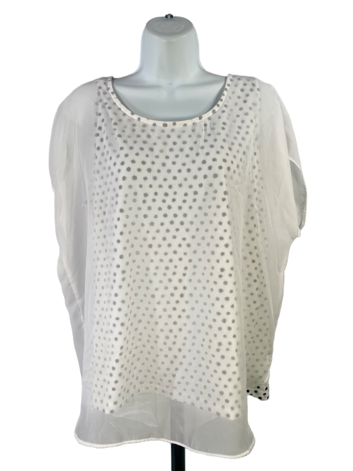 Chico\'s Women\'s White Polka Dot Short Sleeve Sheer Lined Blouse - 2/US L