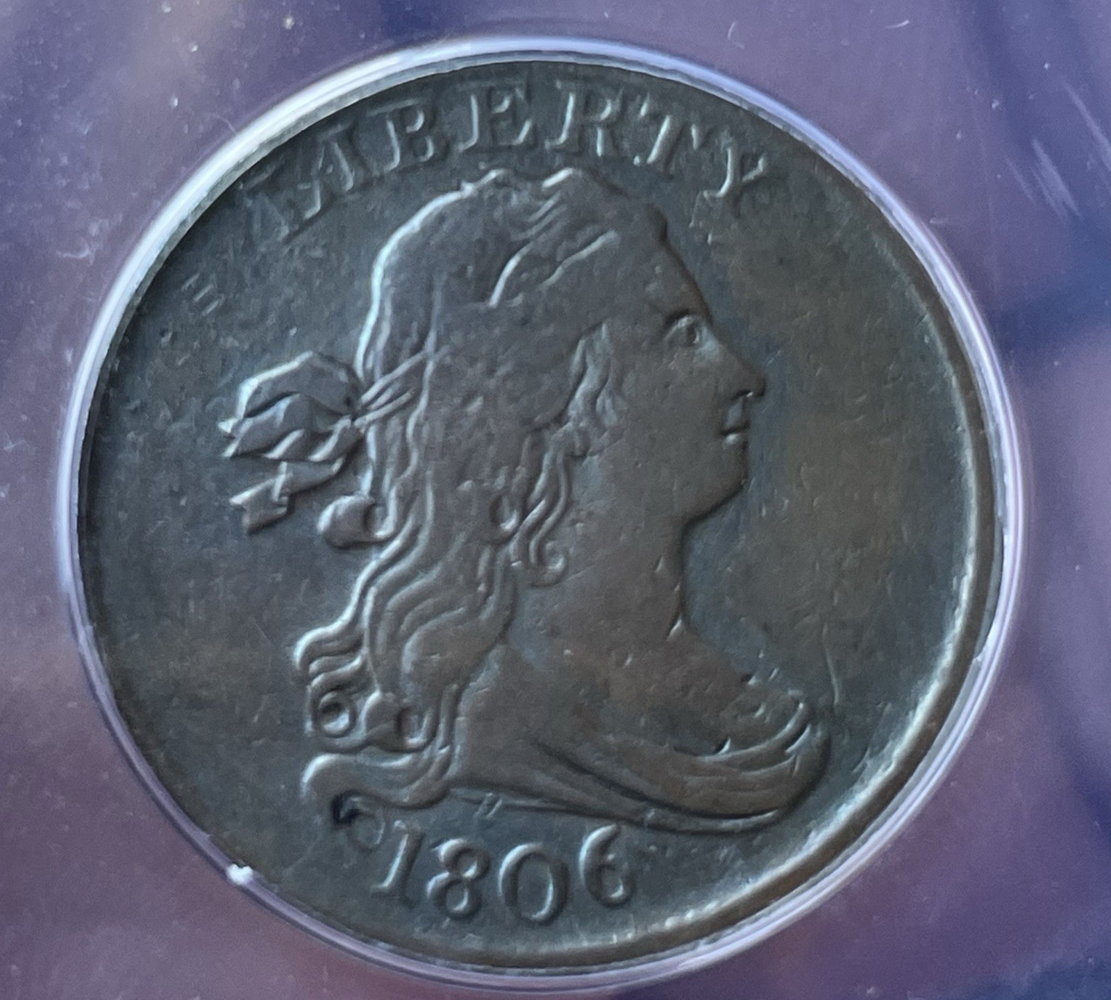 1806 Draped Bust Half Cent 1/2c - Small 6 No Stems ANACS VF20 Details