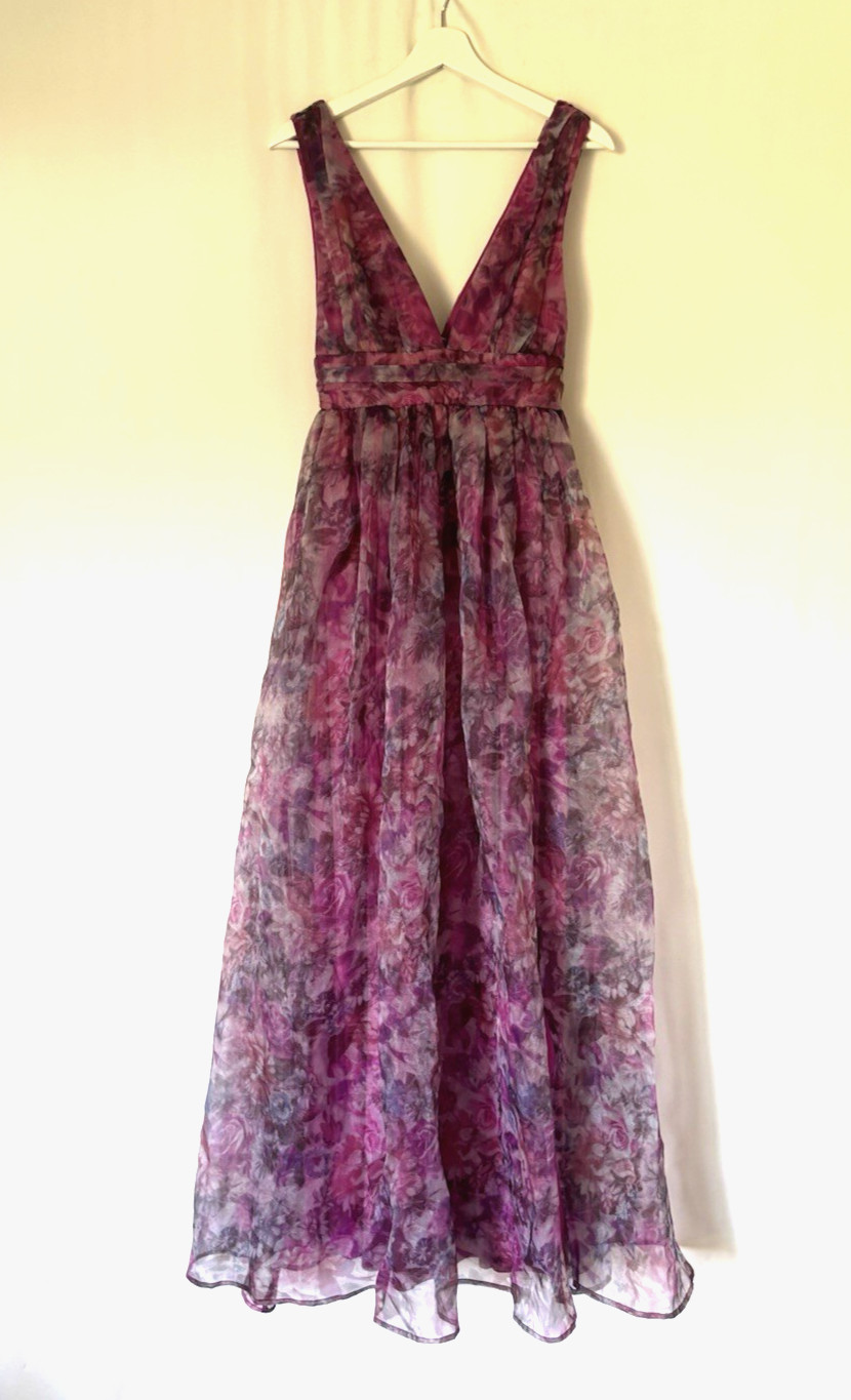 Lulus Dress Small Gown Aline Maxi Long Pink Floral Vneck Sleeveless New