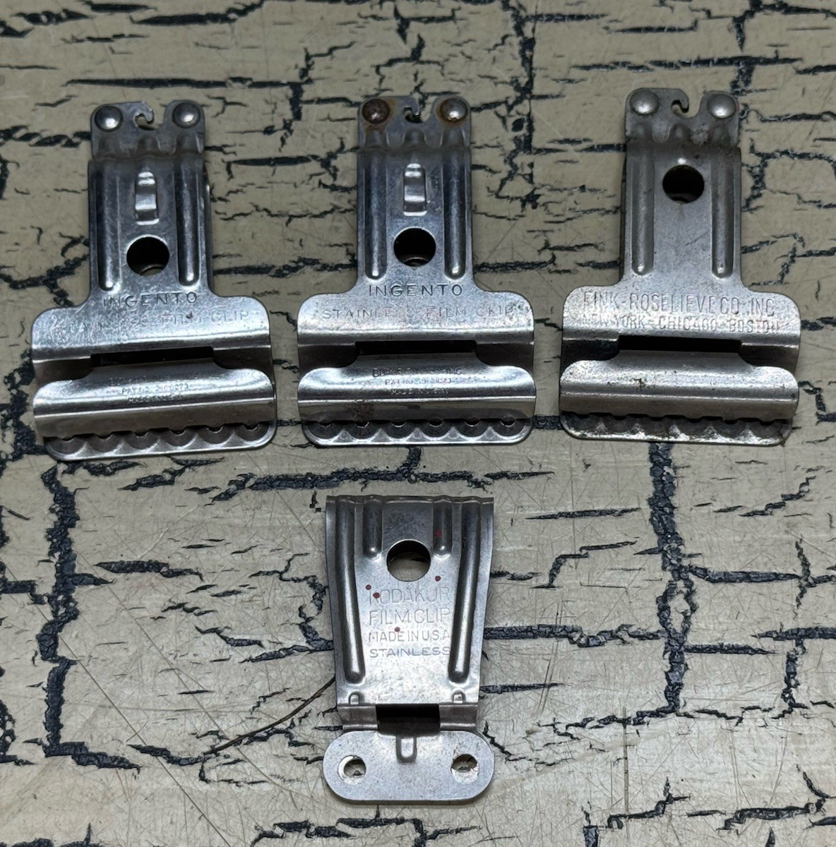 4 VTG Film Darkroom Drying Clips Hangers Ingento Kodak Jr Fink USA Stainless 4 VTG Film Darkroom Drying Clips Hangers Ingento Kodak Jr Fink USA Stainless